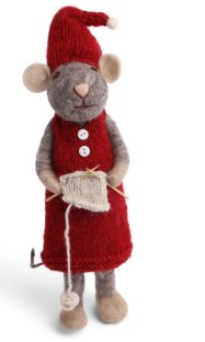 Day and Age Big Grey Girly Mouse with Knitting