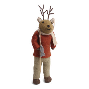 X-Large Brown Boy Deer with Fishing Pole