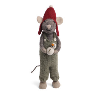 X-Large Grey Boy Mouse with Snowman