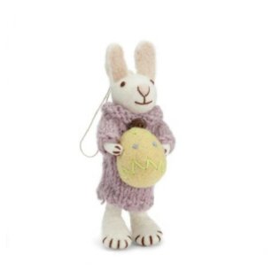 Day and Age Bunny - White with Purple Dress & Yellow Egg