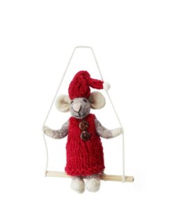 Day and Age Small Grey Girly Mouse with Red Dress on Swing