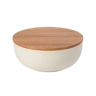 Pacifica Serving Bowl with Oak Wood Lid/Cutting Board - Vanilla (25cm)