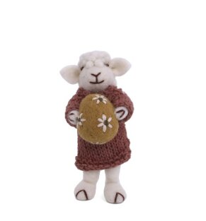 Day and Age White Sheep with Dusty Red Dress & Egg