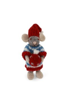 Day and Age Small Grey Girly Mouse in Dress with Christmas Bauble