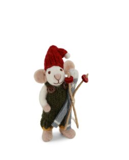 Day and Age Small White Boy Mouse with Green Pants & Skis